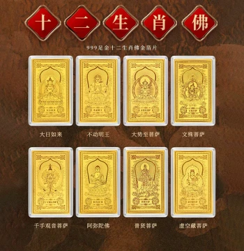 Twelve Zodiac Guardian Deities Gold Phone Stickers: Benming Buddha, Vairocana, Amitabha, 999 Pure Gold Buddha Sutra Cards
