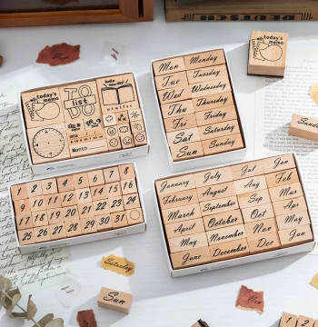 Week Month Number Wooden Stamp Set for Journaling Date Plan Time Decorative Printing Material Stamps