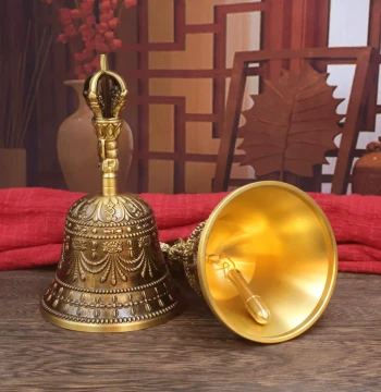 New Thickened Vajra Dharma Instrument Bronze Vajra Pestle Copper Bell Hand-Shaken Bell Sanqing Bell Buddhist Bell Antique Ornament
