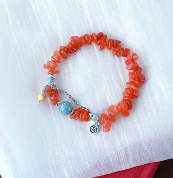 Bestseller Natural Sichuan Material South Red Agate Freeform Beads Original Design Bracelet, Women's South Red Designer Hand Strand