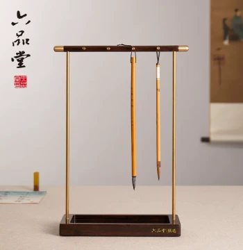 Liupintang Selection 'Yunshu' Solid Wood Brush Holder, Ancient Style Creative Four Treasures of the Study Desktop Retro Minimalist Ornament, Ebony Calligraphy and Chinese Painting Dedicated Brush Stand for Storage and Drying