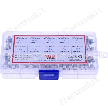 100 Pieces per Box 5x20mm Glass Fuse 0.2A~20A Fuse Tube