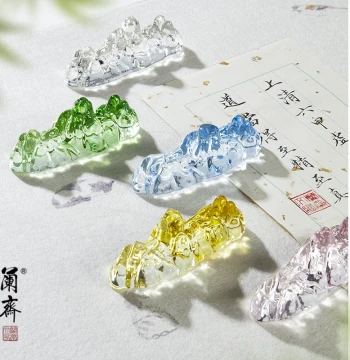 Lanzhai Glazed Crystal Brush Rest Brush Mountain Calligraphy Special Paperweight Ruler Brush Holder Calligraphy Brush Stand Creative Colorful Mountain Range Brush Rest Four Treasures of the Study Ornament Brush Rack