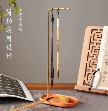 New Chinese Style Brush Holder Four Treasures of the Study Calligraphy Special Brush Rack Qinglin Solid Wood Copper Pin Rack Ancient Style Creative Office Desktop Minimalist Storage Drying Brush Rack Children's Ornament Master's Desk