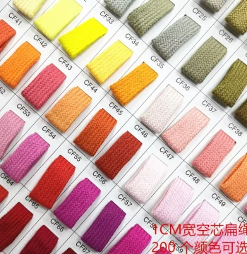 1CM Flat Cotton Rope, 100% Cotton Braided Hollow Drawstring for Hats, Shoes, and Garment Accessories, Decorative, 200 Colors Available