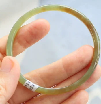 Authentic Natural Hetian Jade Bangle Size 58 Certificate No. 4031426 - Hetian Jade Green-Sugar Dual Color Qinghai Yellow-Base Material