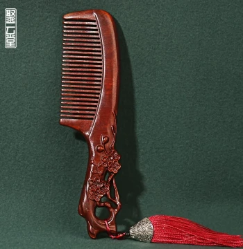 Authentic Small-Leaf Red Sandalwood Comb, Specialized for Women with Long Hair, Customizable Practical Gift for Wife or Lover