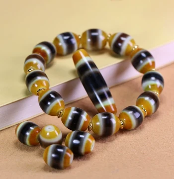 Shengshi Qiyuan Tibet Natural Genuine Old Mine Agate Raw Stone, Highland Barley Offering Dzi Bead, Line Bead Bracelet Loose Beads