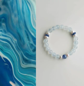 QIANTAO [Beiming Yu] Original Natural Glacier Aquamarine Bracelet with Natural Freshwater Pearls, Gift Handchain