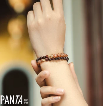 PANTA Handmade 'Sunset Sky' Southern Red Agate Ice Float Zambia Rosewood Long Bracelet Atmospheric Style