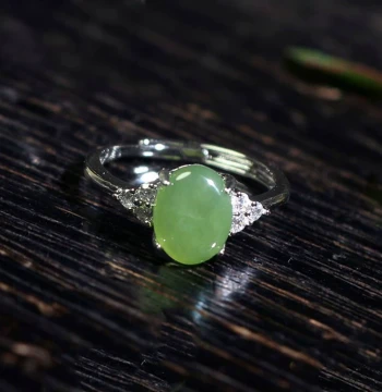 Natural Xinjiang Hetian Green Jade Ring - Classic Style Jade Band, Classic Cabochon Ring, Greenish Gift