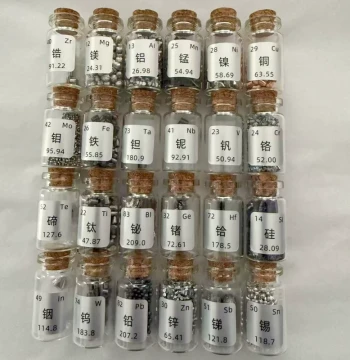 Metal Element Samples: Germanium, Indium, Copper, Titanium, Nickel, Iron, Tungsten, Molybdenum, Tin, Aluminum, Lead, Bismuth, Antimony, Zinc, Vanadium, Manganese, Chromium for Collection and Experiments