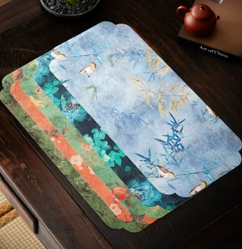 Chinese Style Retro Zen Double-Sided Waterproof Tea Table Mat, Dry Brewing Pad, Long Table Runner Cloth