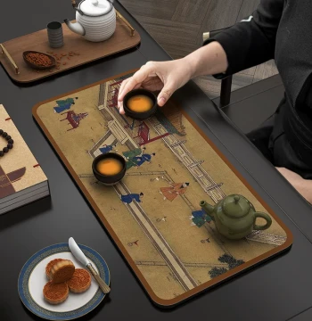 Large Extra-Thick Tea Mat, Tea Towel, Cup Pad, Absorbent Tea Cloth, Painted Zen-Style Tea Table Cloth and Cleaning Rag