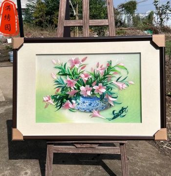 Handcrafted Intangible Cultural Heritage Embroidered Wall Art – Lily Flower Su Embroidery for Living Room, Entryway, Study, or Bedroom