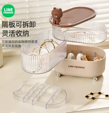 LINE FRIENDS Cosmetic Storage Box for Desktop Vanity, Large Capacity Skincare and Sundries Organizer Rack
