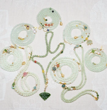 Treasure Qing Ya Ji Ice-Base Hetian Jade Qing Water 6mm Multi-Strand Silver Gold-Plated Gemstone Design Necklace