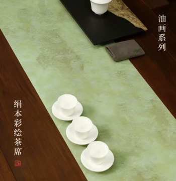 Chinese Style Padding Cloth, Light Luxury Silk Tea Runner, Waterproof Tea Table Cloth, Tea Ceremony Table Runner for Tea Room, Cabinet Flag with Song Dynasty Aesthetics