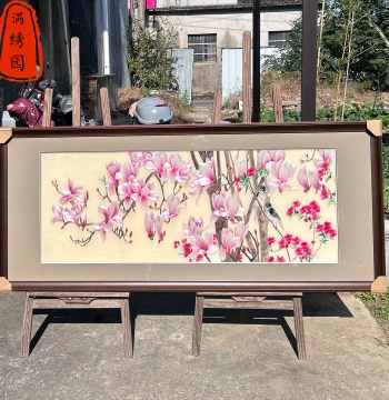 Exquisite Intangible Cultural Heritage Pure Handmade Su Embroidery Magnolia Flower and Bird Living Room Bedroom Bedside Study Sofa Wall Art