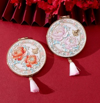 Shancheng Cultural Creative | Luoyang Peony Flower Travel Compact Mirror, Folding Mirror Gift for Friends, Besties, Holidays, and Birthdays