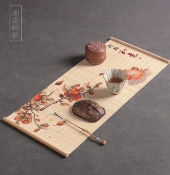 New Chinese Style Tea Mat Tablecloth - Classical Bamboo Mat for Master's Seat, Zen Heat-Resistant Tea Pad, High-End Ancient Painting Tea Tray