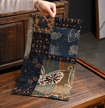 Chinese Style Color-Block Tea Mat, Printed Tea Runner, Fabric Small Tea Cloth, Zen Teacup Coaster, Retro Tea Table Runner and Mat