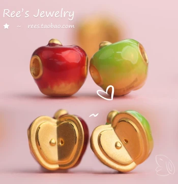 Ree Original Peaceful Apple, Enamel Apple Pure Gold 5D Hard Gold Full Moon Gift Bracelet, Fruit Gold LuLuTong