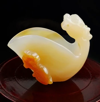 Peifu Natural Agate Chalcedony Dragon Cup, Skillfully Carved Jade Antique Zodiac Dragon Wine Cup, Hand-Carved Jade Goblet with Free Shipping