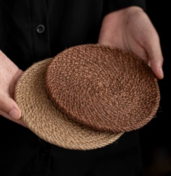 Zheming Coarse Linen Hand-Woven Teapot Pad Japanese Hemp Rope Coaster Linen Dining Table Heat Insulation Pad Round Large Size Thickened
