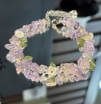 Elf Wreath | Brazilian Amethyst Strawberry Quartz Irregular Small Flower Bracelet