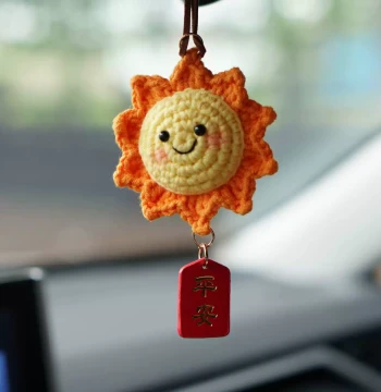 DIY Handmade Knitting Yarn Crochet Sunflower Bag Pendant Finished Product Cute Peace Car Hanging Keychain Gift for Friends