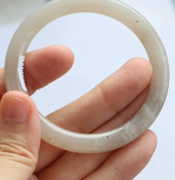 Authentic Natural Hetian Jade Bangle Size 56 Certificate No. 1140996 Lotus Pink Smoky Gray Qinghai Material Round Bar
