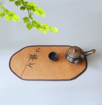 Tea Mat Dry Brewing Platform Heat Insulation Pad, Tea Ceremony Tea Mat, Rattan Mat, Straw-Woven Cup Pad, Zen Style Host Mat, Chinese Tea Table Mat, Bamboo Mat