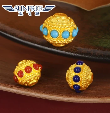Ancient Method Gold Dragonfly Eye Luck Bead, Turquoise Beaded String, Pure Gold 999 Collectible Southern Red Agate Accessory Top Bead for Men and Women