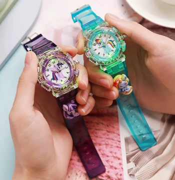 New Light-Up Children's Watch Anime Cartoon Pony Figure Analog Quartz Watch Unisex Student Sports Electronic