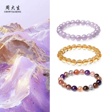 Chow Tai Seng Agate and Chalcedony Bracelet for Women, Citrine Stone DIY Beaded Hand Jewelry, Birthday Gift for Girlfriend