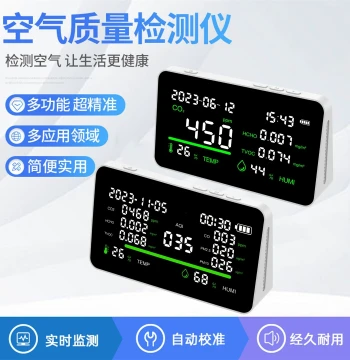 Rechargeable Air Quality Detector TVOC Household Indoor PM2.5/PM10 Formaldehyde CO2 Temperature and Humidity Meter