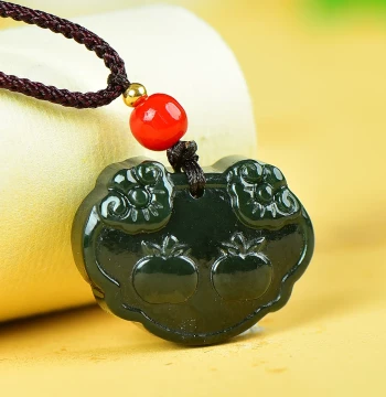 Xinjiang Hetian Jade Green Jade Fortune and Peace Lock Pendant Yearly Peace Longevity Lock Pendant Jade Necklace Neck Ornament