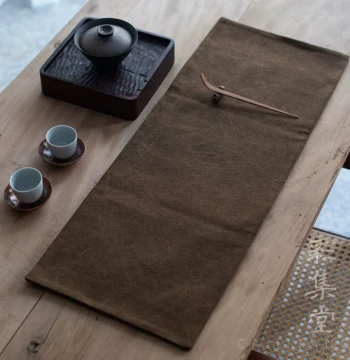 Caijitang Retro Dry Brew Long Tea Mat Wabi-Sabi Thickened Washed Canvas Tea Table Mat Cloth Tea Coffee Table Runner Tea Pad