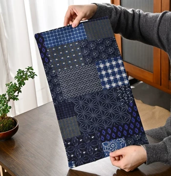 Handmade Blue Cotton-Linen Patchwork Printed Tea Mat, Fabric Table Runner, Tea Cloth, Cup Mat, Zen Chinese Retro Ethnic Style