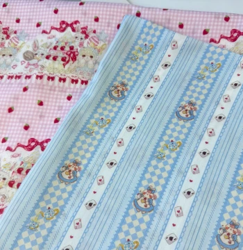 Price per Meter 60s Tencel Patchwork Rabbit Plaid Rabbit Lolita Dress Pajama Duvet Cover Scrunchie Bag Fabric