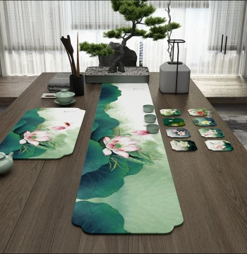 Table Runner Rosewood Table Mat Lotus Leather Diatomite Water-Absorbing Heat-Resistant Non-Slip Desktop Protector Chinese Style Teacup Coaster Tea Mat