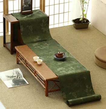 Chinese Style Tea Mat Long Table Runner Cloud Gauze Green Double-Sided Waterproof Tea Table Dry Brewing Pad Zen Tea Table Cloth
