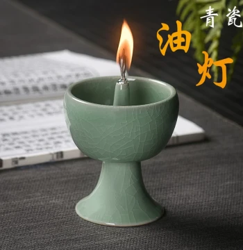 Antique-Style Buddha Offering Oil Lamp, Butter Lamp Base, Household Temple Lamp, Eternal Flame Old-Style Retro Buddha Incense Lamp