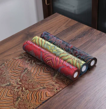 New Chinese Style Tea Table Runner: Yunjin Brocade Double-Sided Fabric Zen Tea Ceremony Mat