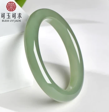 Keyu Keqiu Natural Hetian Jade Bangle for Women, Ice-Transparent Greenish-Water Fine Material Jade Bangle, Authentic Product