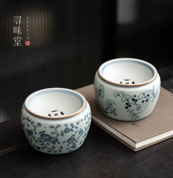 Antique Blue and White Ru Kiln Jian Water | Retro Tea Table Waste Water and Tea Residue Bucket, Home Chinese Style Ceramic Dry Brew Kung Fu Tea Set
