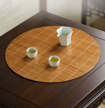 Retro Bamboo Silk Round Mat, Household Convenient Bamboo Mirror-Finish Tea Mat, Heat Insulation and Anti-Scald Bamboo Pad, Dry Brew Bamboo Mat, Teacup Coaster