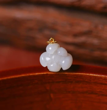Natural Hetian Jade Qinghai Material Ice Grade Smoke Gray Carved Lotus Inlaid Pendant, Women's Jade Lotus Necklace