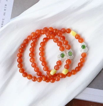 Bonus: Natural Southern Red Agate Round Bead Original Design Single-Loop Bracelet, Women's Southern Red Agate Designer Beaded Bracelet